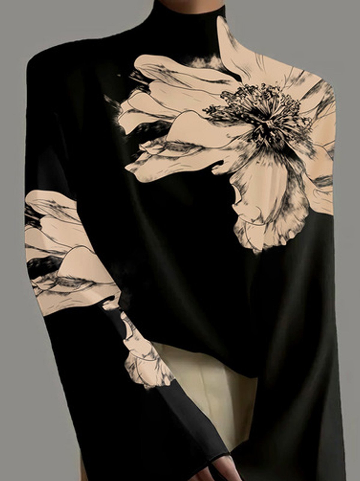 Bell Sleeve Printing Urban Floral Loose Blouse