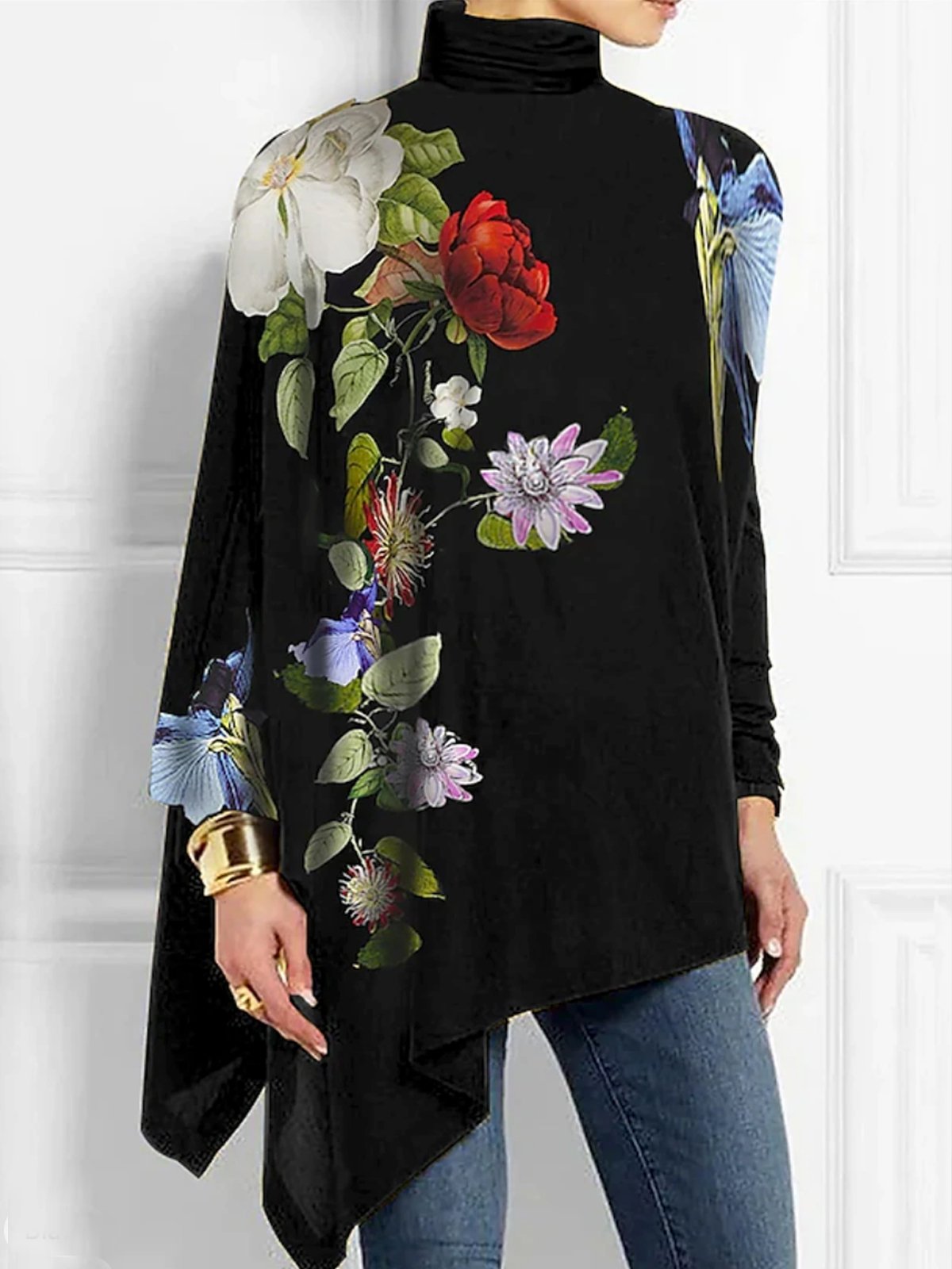 Printing Turtleneck Floral Urban Blouse