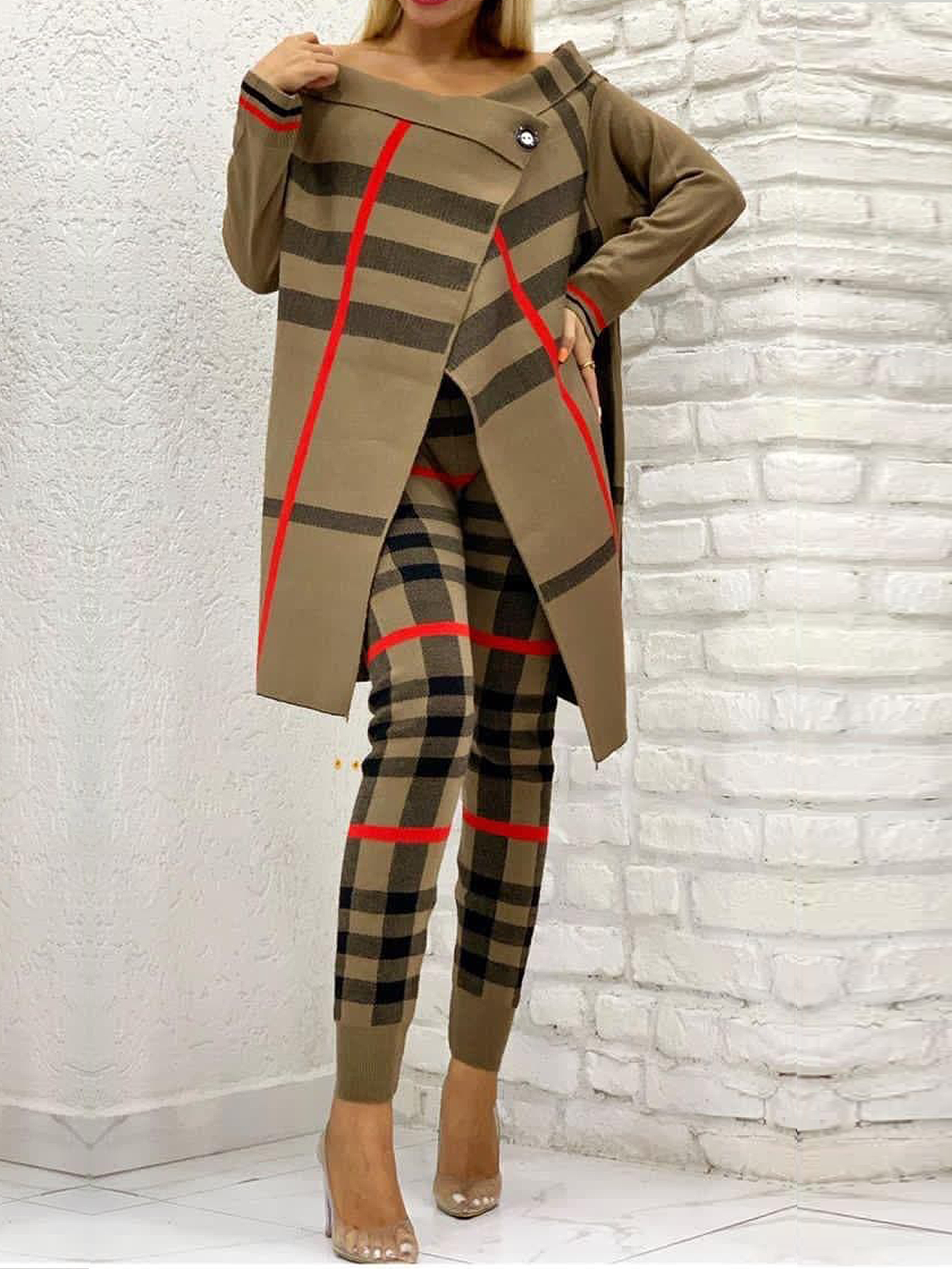 Loose Urban Off Shoulder Geometric Mid-long Sweater