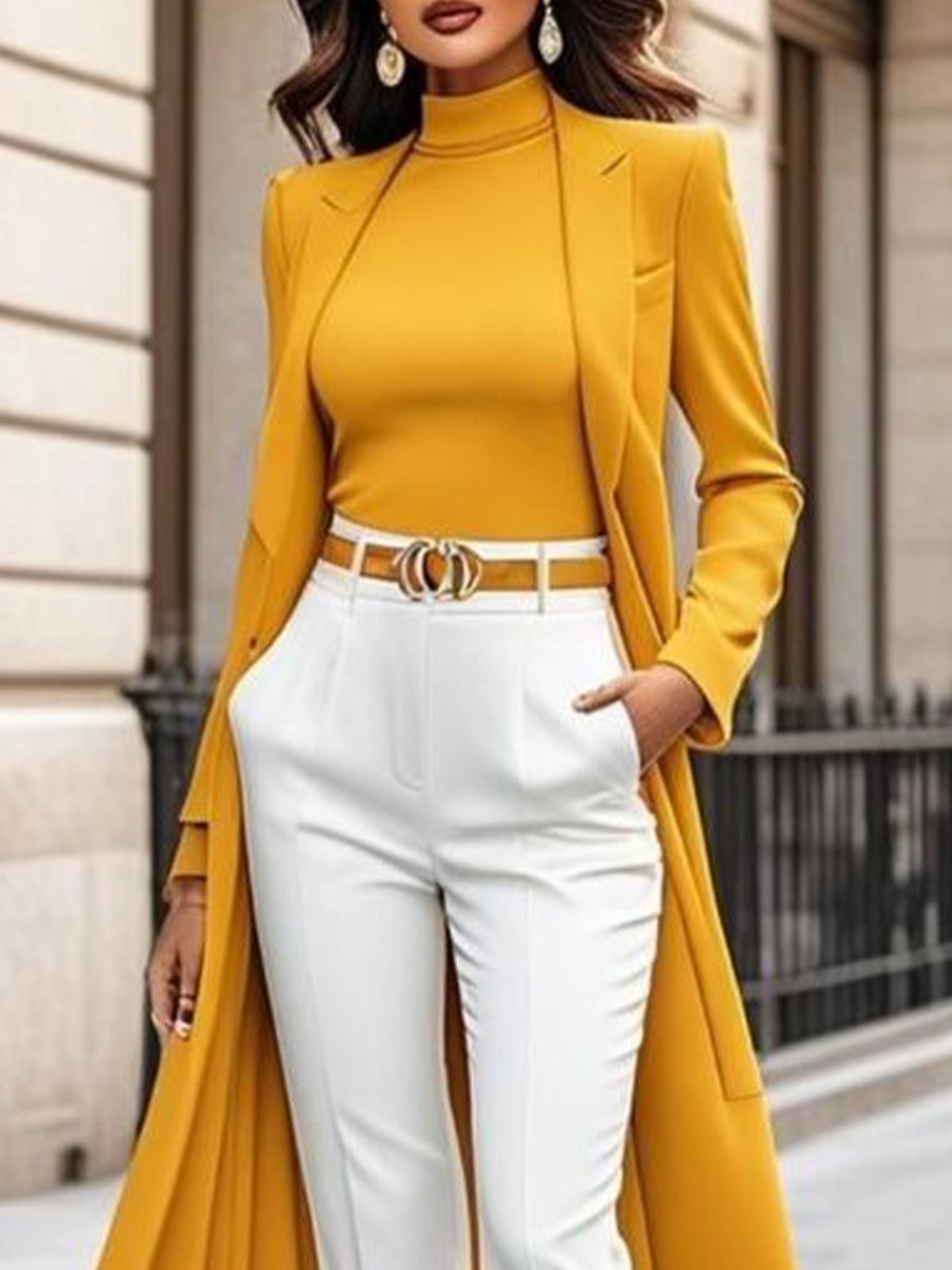 Plain Urban Regular Fit Long Sleeve Trench Coat