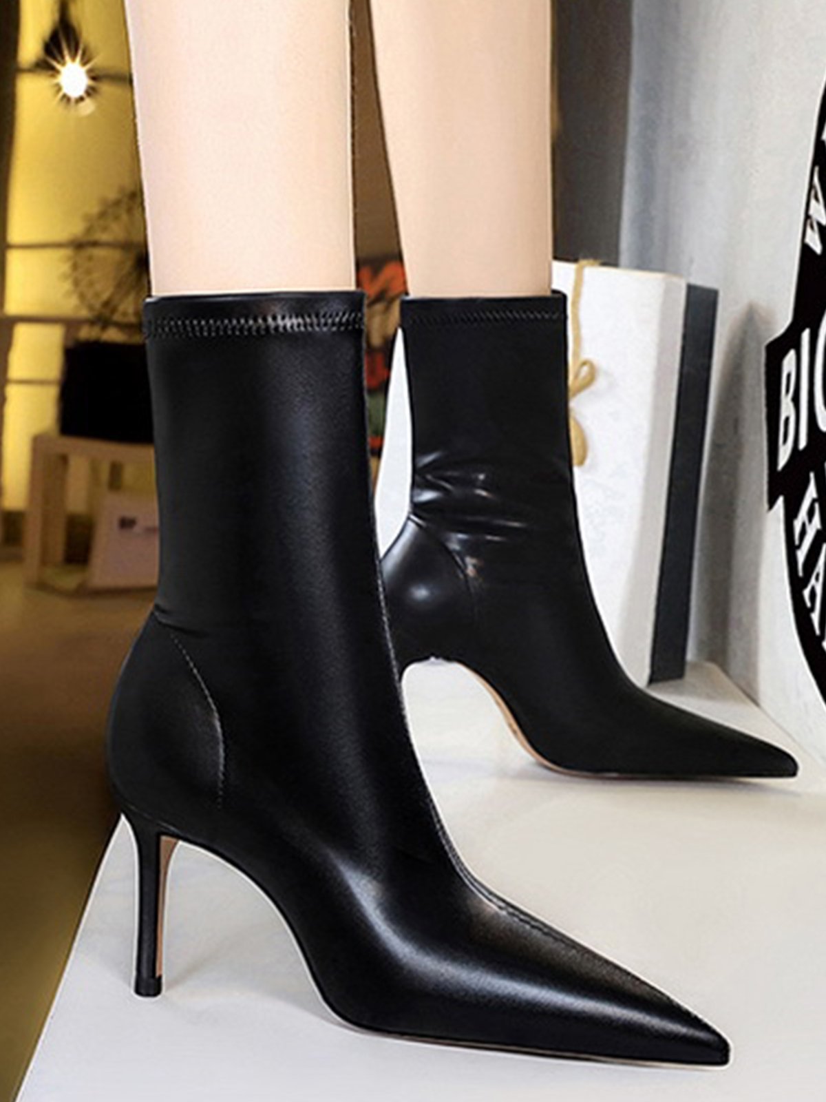 Stiletto Heel Plain Pu Autumn Has Elasticity Boots