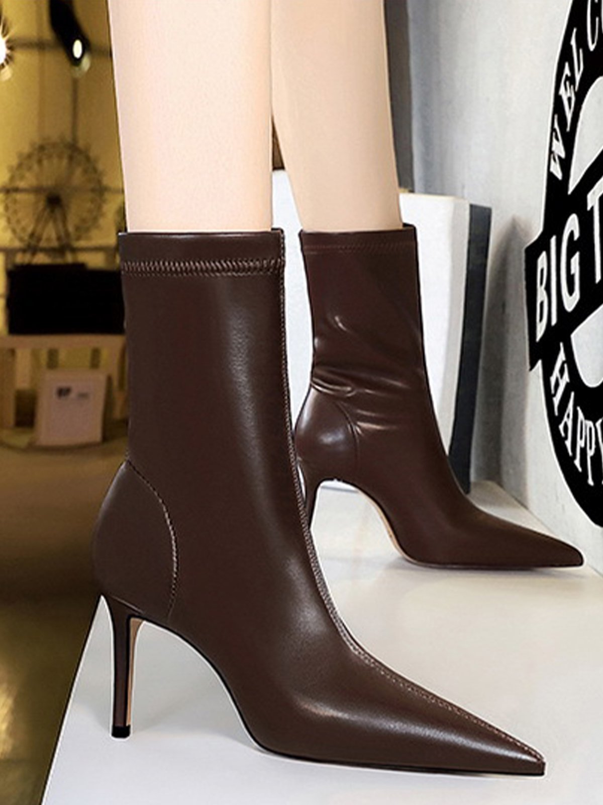 Stiletto Heel Plain Pu Autumn Has Elasticity Boots