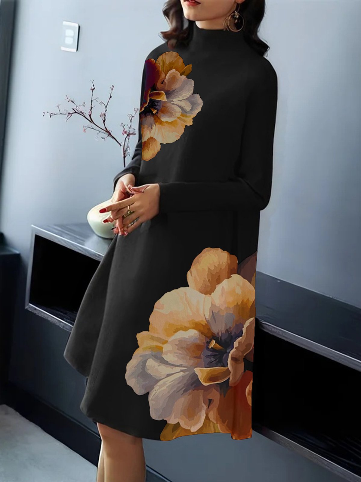 Floral Loose Casual Long Sleeve Dress