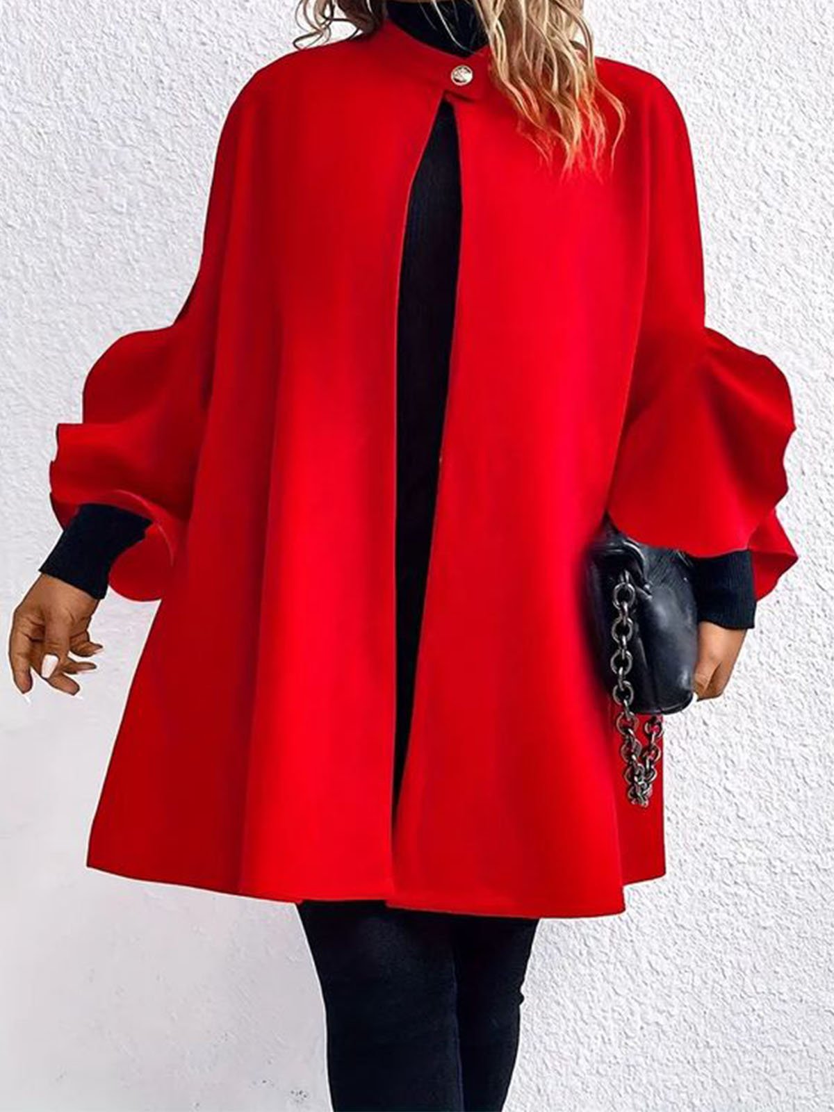 Elegant Ruffle Sleeve Stand Collar Peplum Cloak