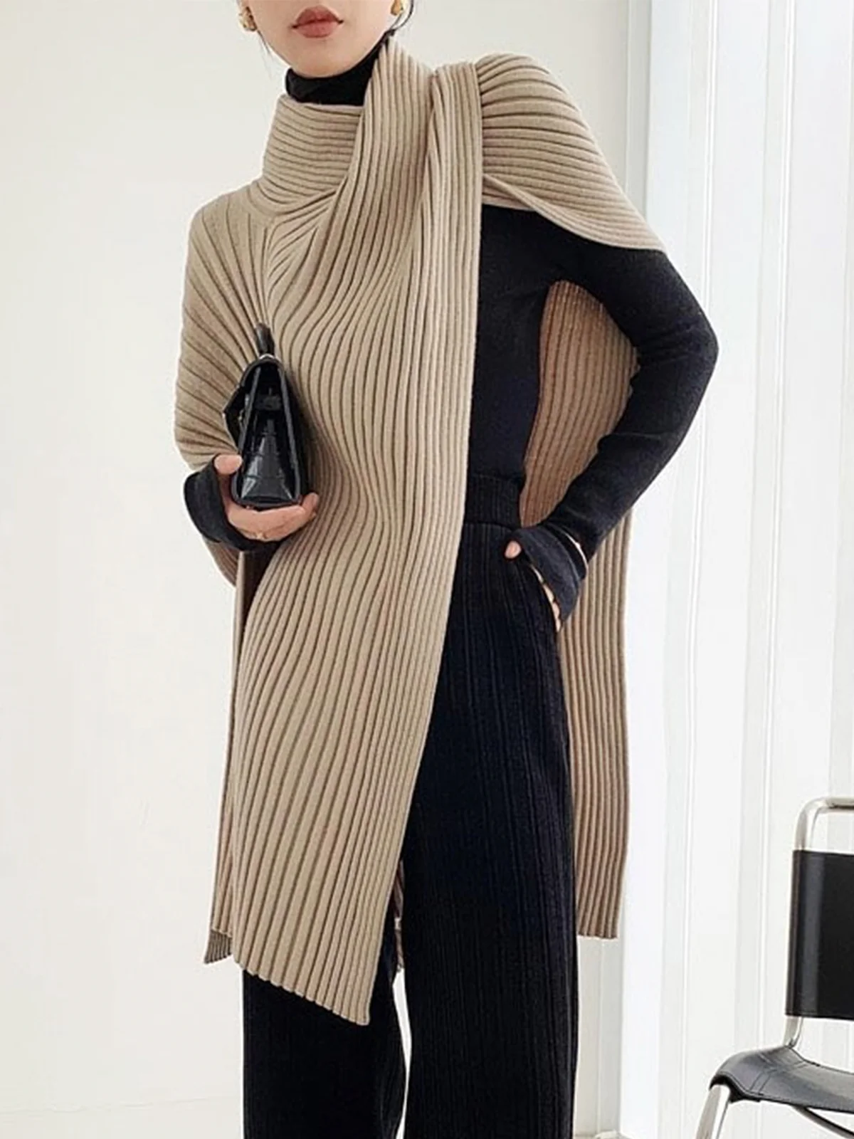 Loosen Plain Urban Asymmetrical Sweater