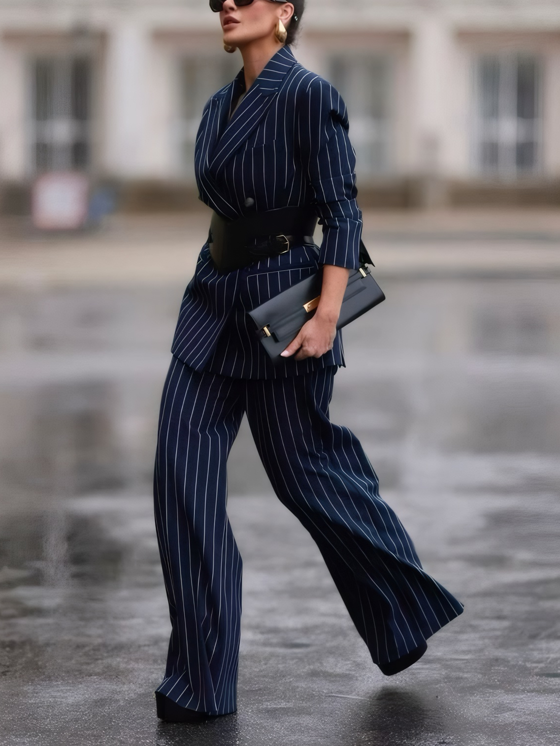 Urban Striped Pocket Blazer With No Belt