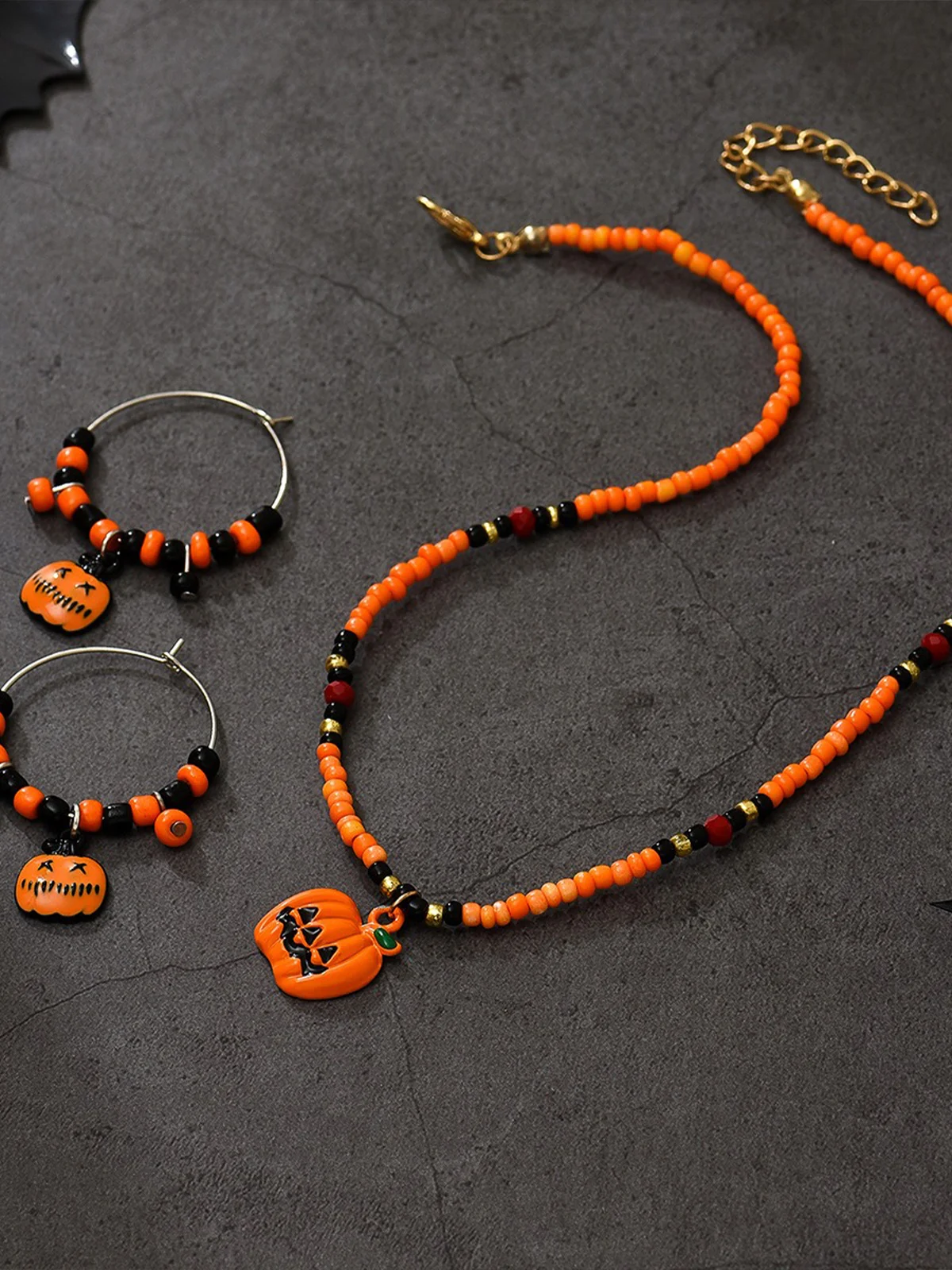 Halloween Pumpkin Pattern Dangle Chain Necklaces Set