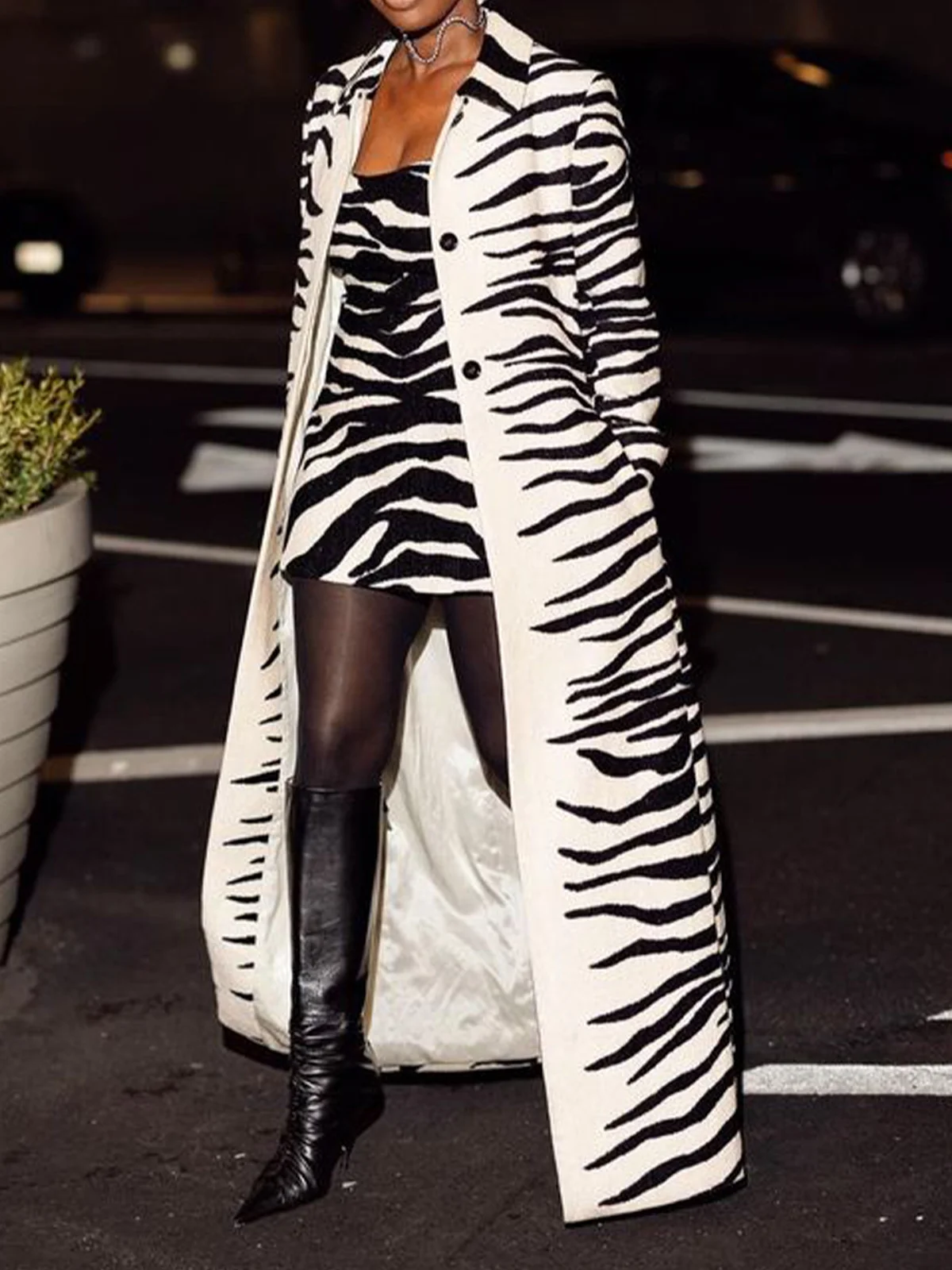 Zebra Printing Regular Sleeve Urban Loose Coat