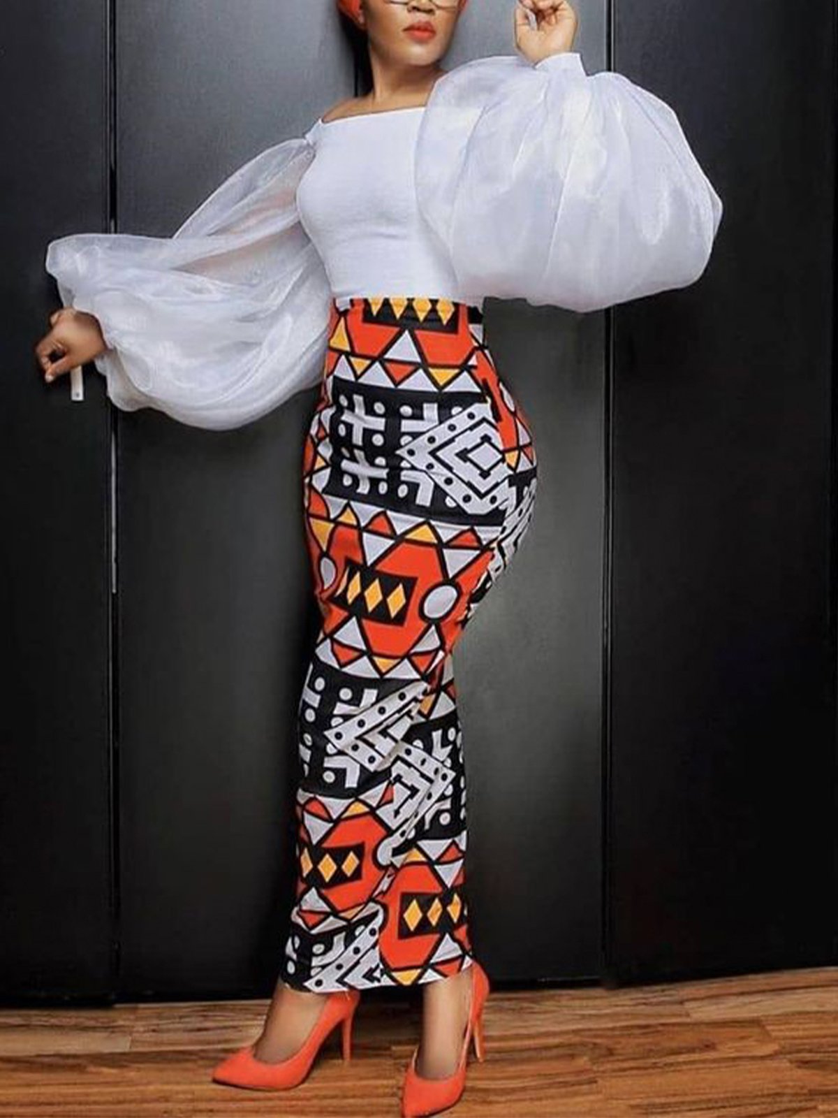 Random Print Regular Fit Printing Elegant Maxi Skirt