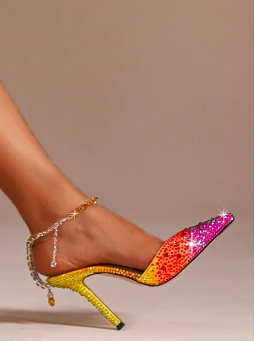 Halloween Rhinestone Ombre Leather Lace Up Heels