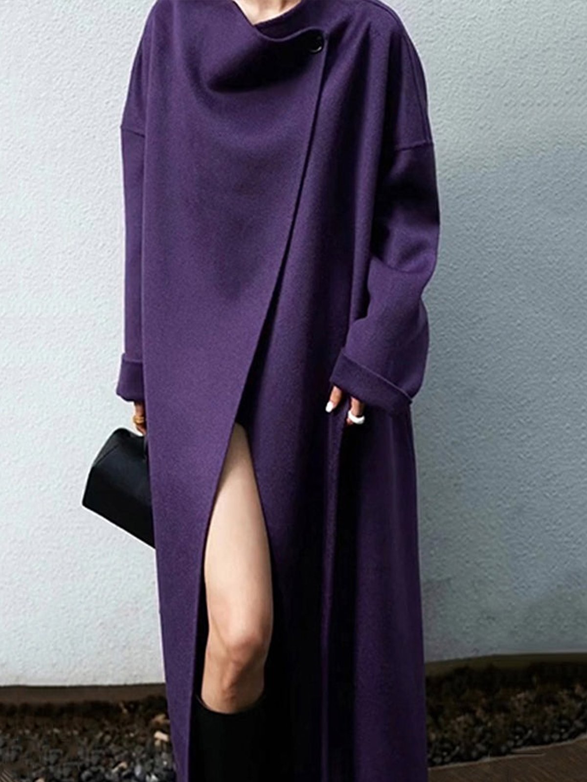 Plain Urban Long Sleeve Stand Collar Coat With Belt