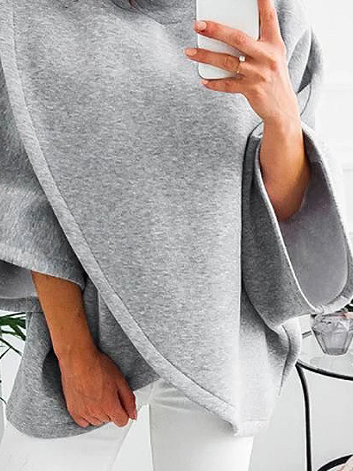 Medium Elasticity Loose Casual Turtleneck Half Sleeve Raglan Sleeves Sweatshirt