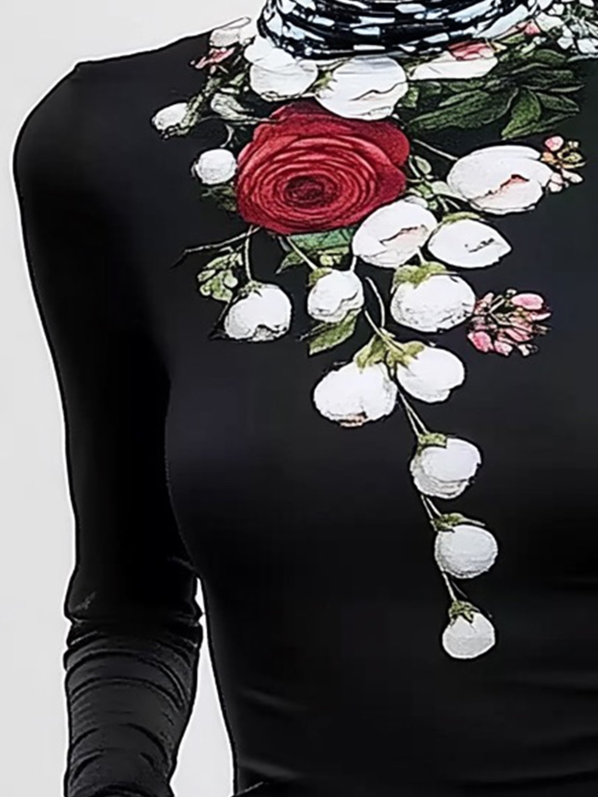 Regular Sleeve Printing Turtleneck Floral Urban T-Shirt