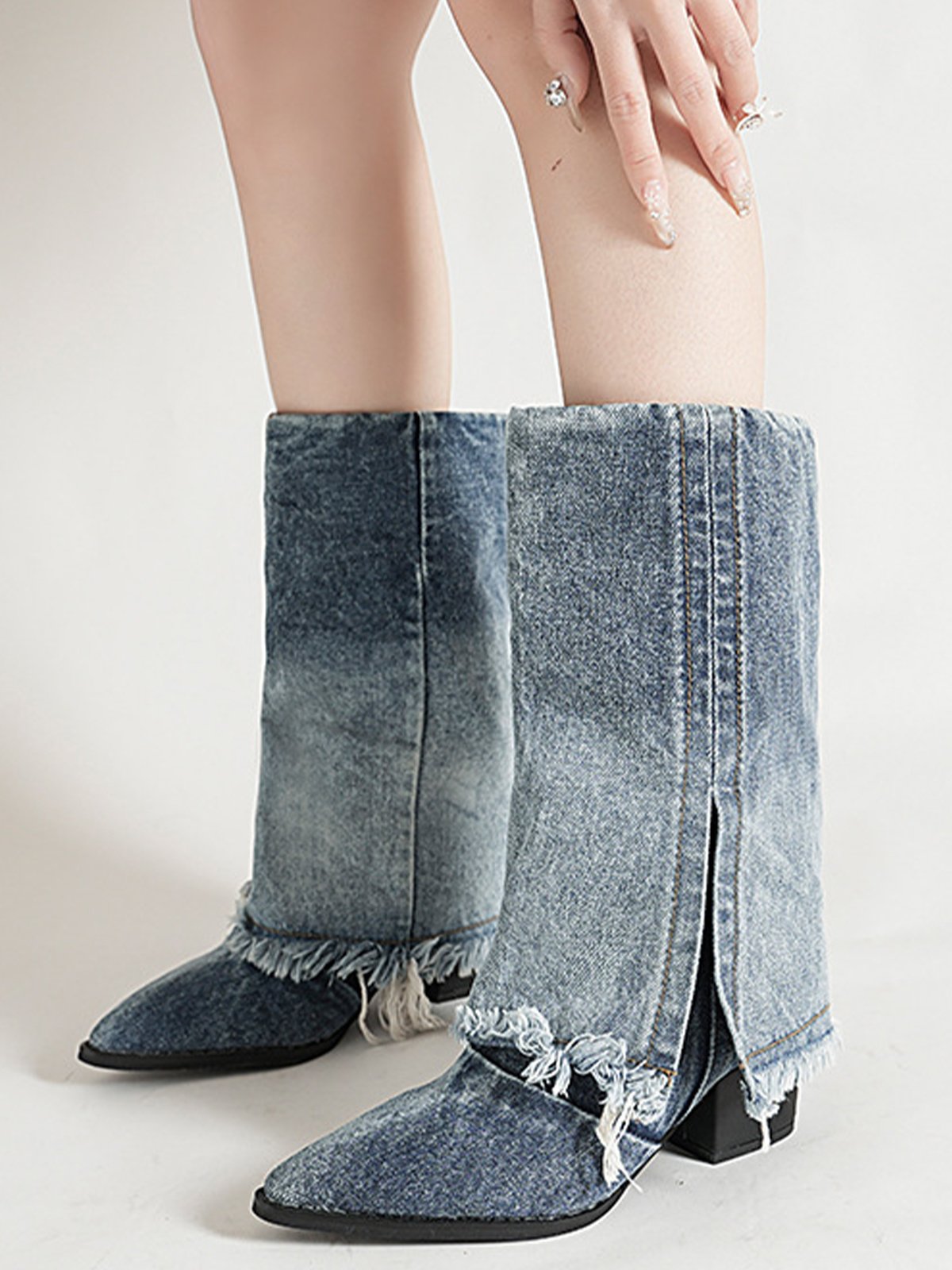 Plain Denim Casual Boots