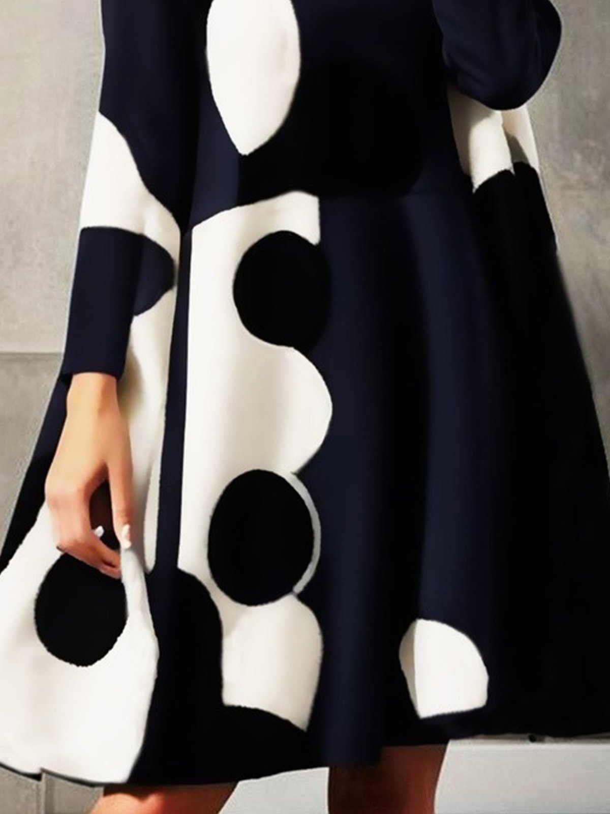 Plus Size Daily Stand Collar Polka Dots Long Sleeve Dress