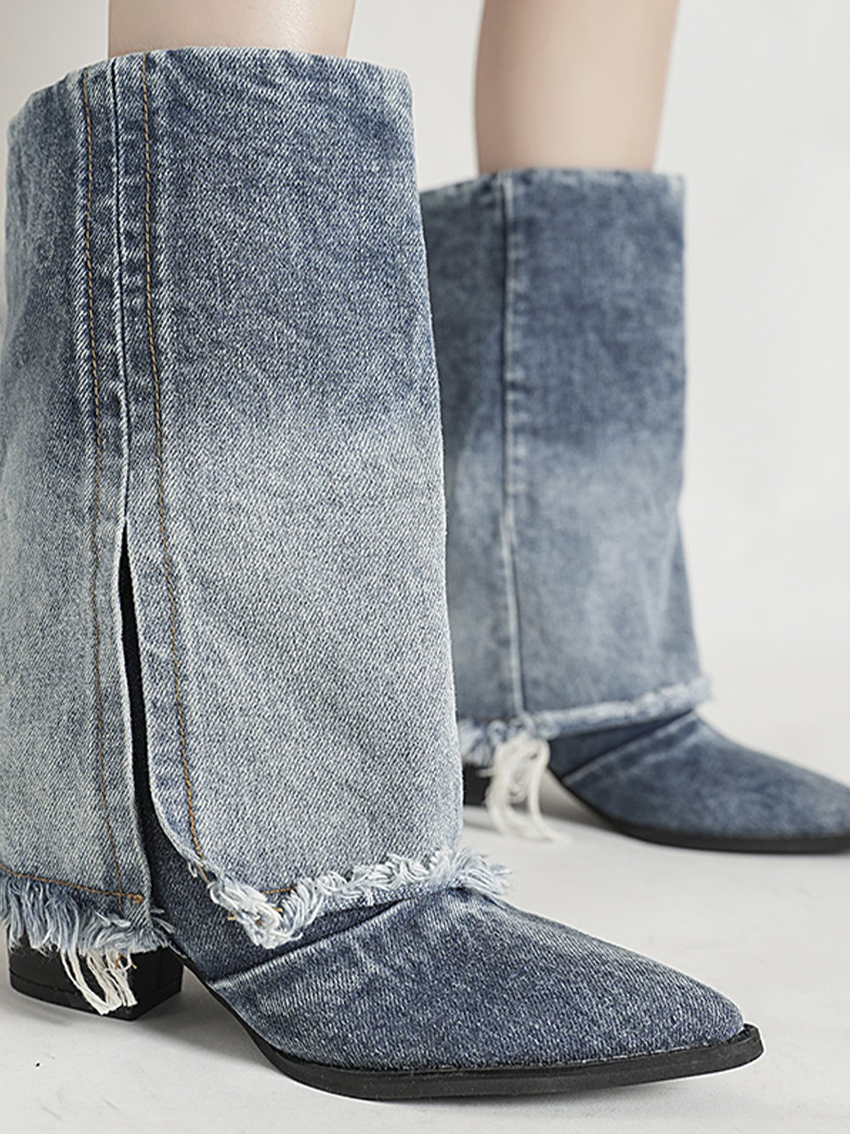 Plain Denim Casual Boots