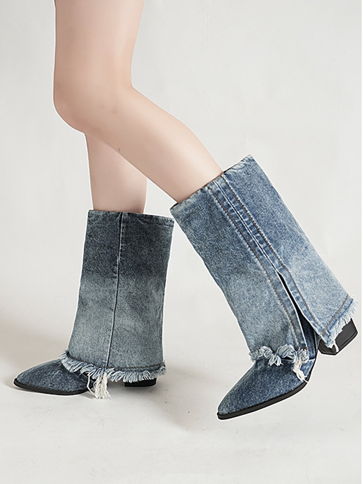 Plain Denim Casual Boots