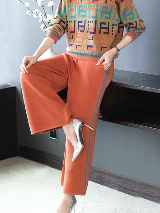 Plus Size Color Block Casual Loosen Pants