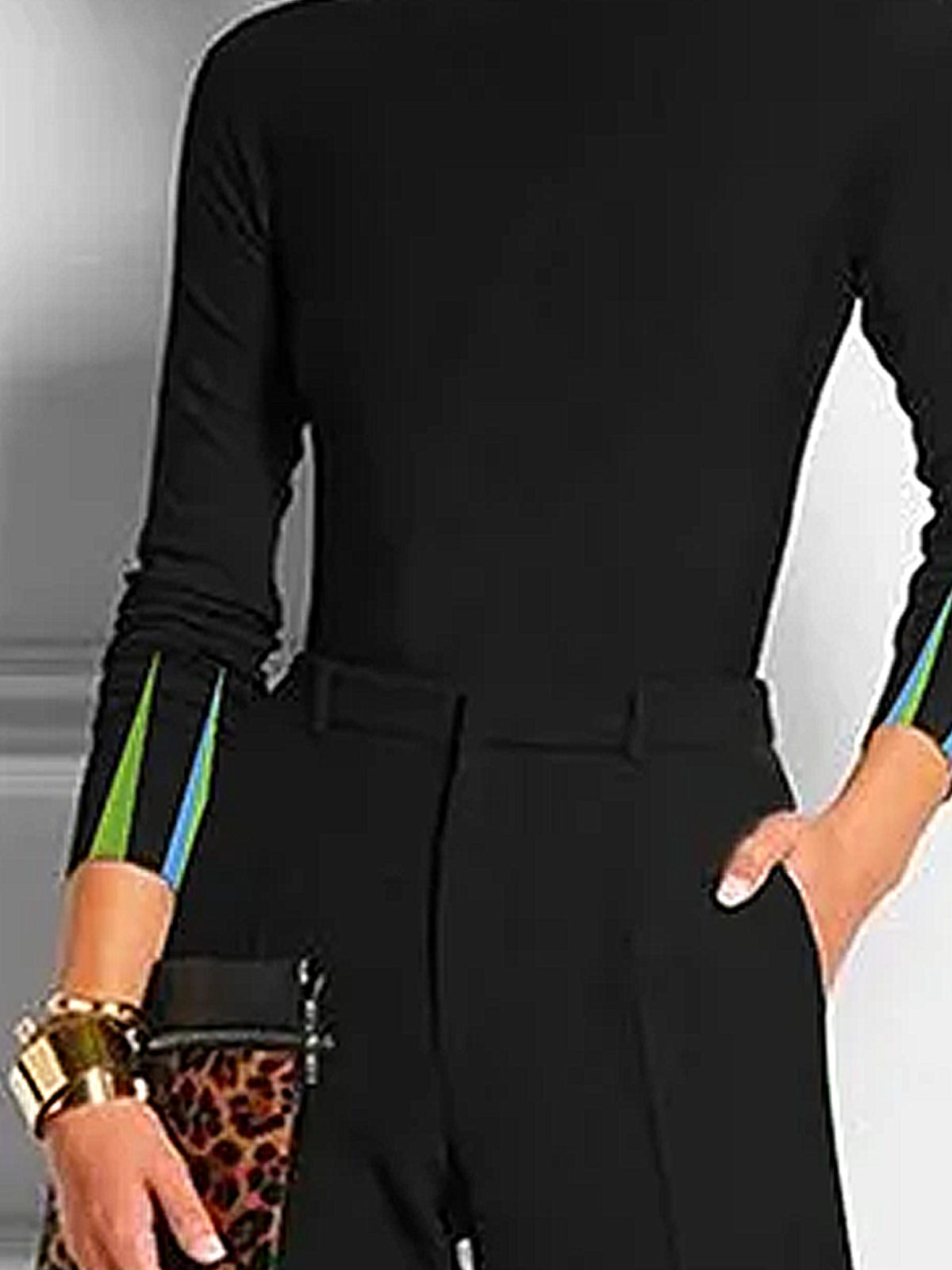 High Elasticity Turtleneck Long Sleeve Urban Regular Sleeve Geometric Tight T-Shirt