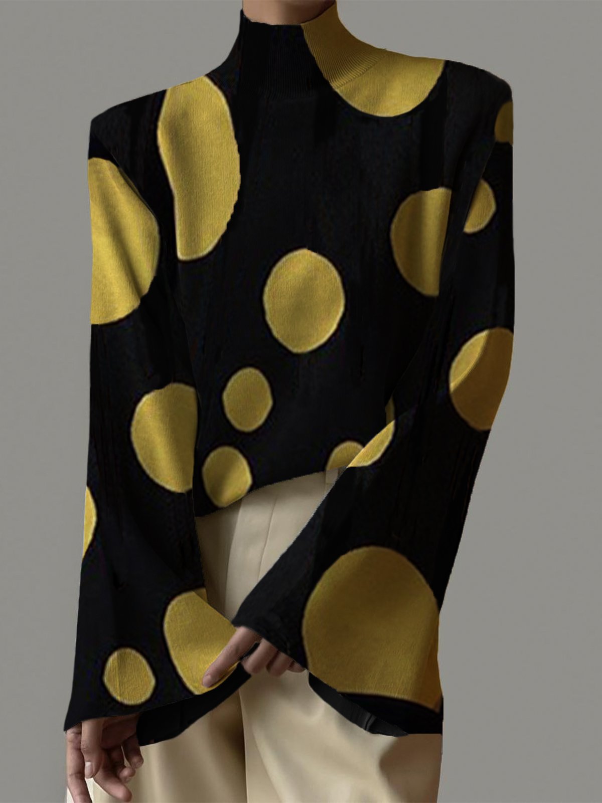 Casual Polka Dots Loosen Turtleneck Sweater