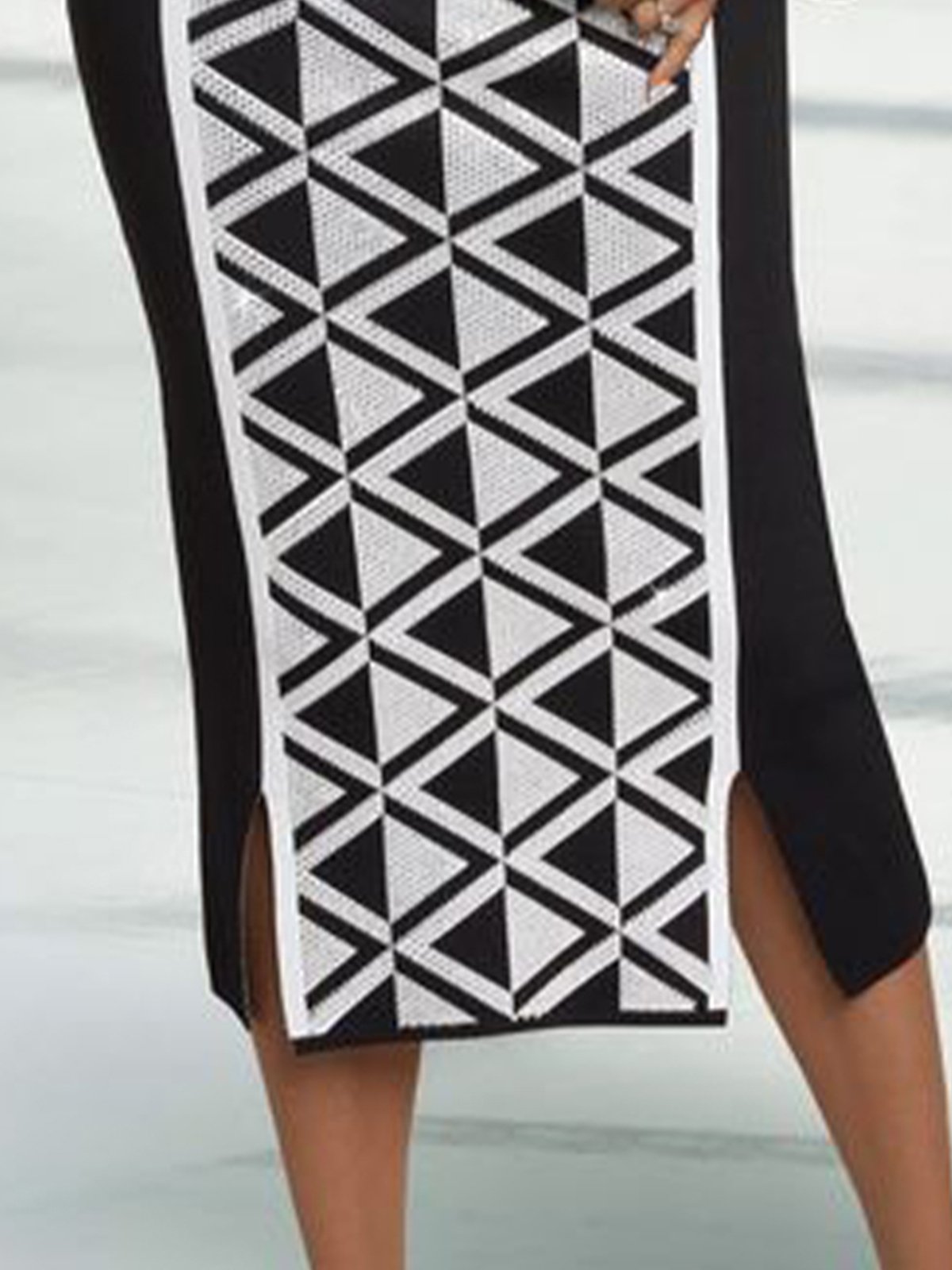 Geometric Urban Regular Fit Side-Slit Sweater Skirt