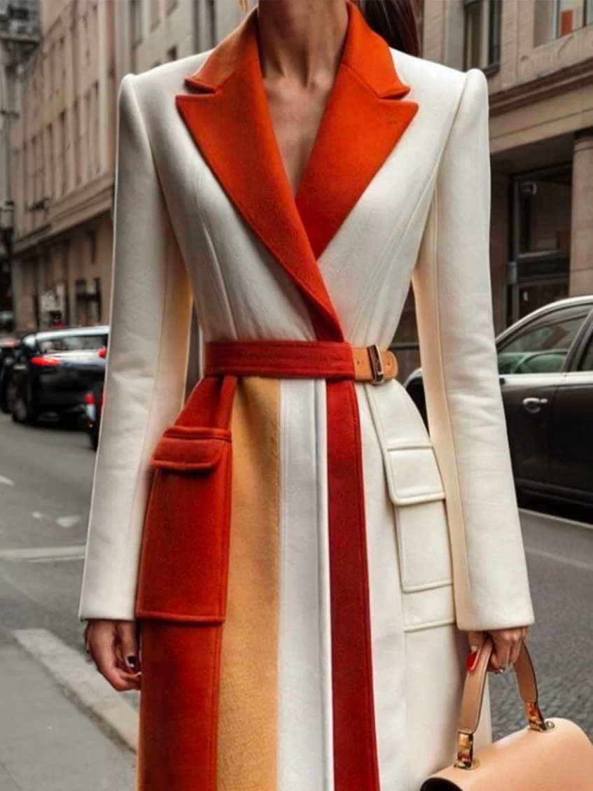 Regular Fit Color Block Urban Coat With Belt