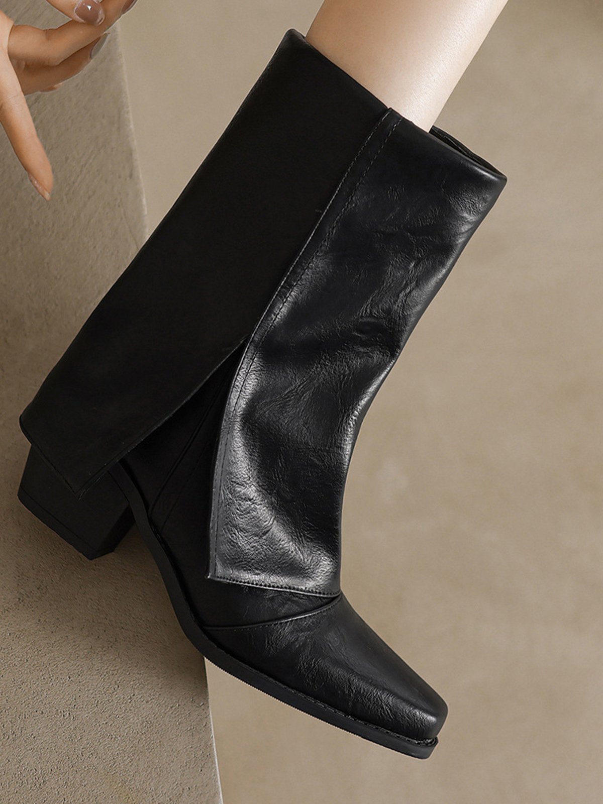 Autumn Pu Chunky Heel Plain Boots