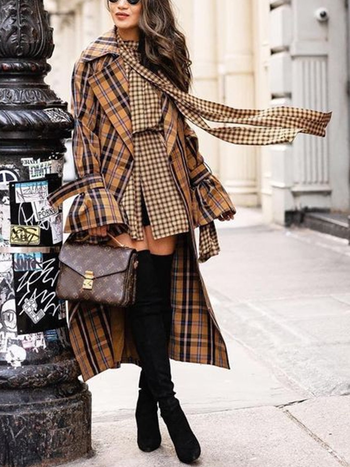 Casual Loose Plaid Others Trench Coat