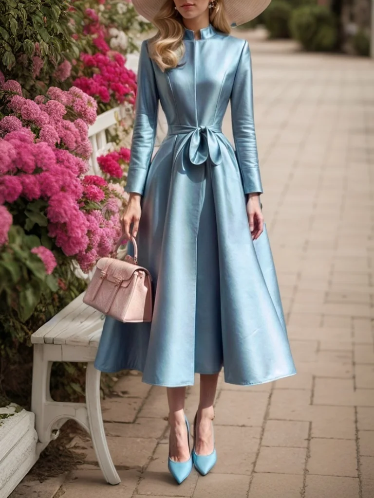 Plain Elegant Regular Fit Dress With Belt