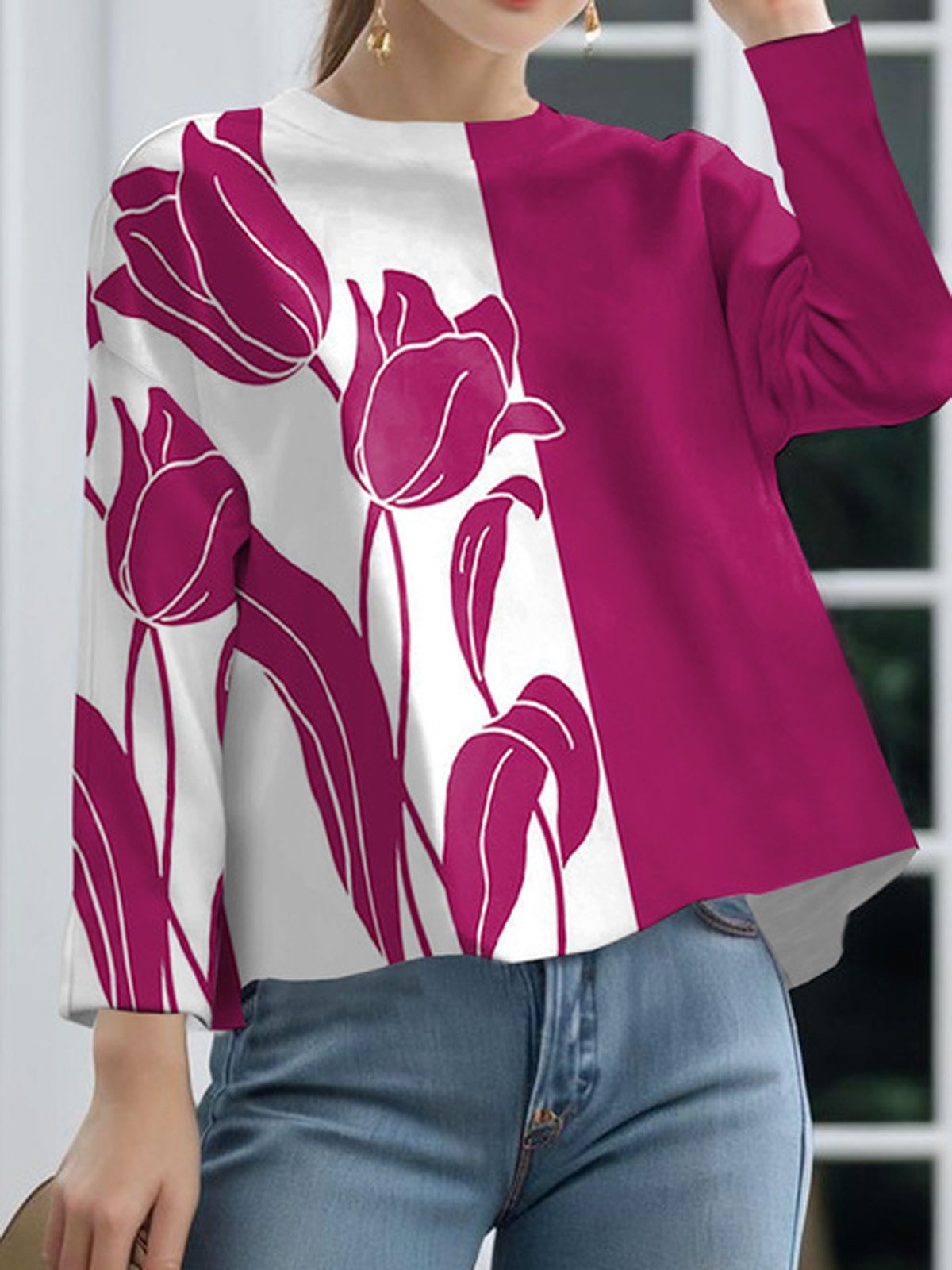 Floral Regular Sleeve Printing Casual Loose T-Shirt