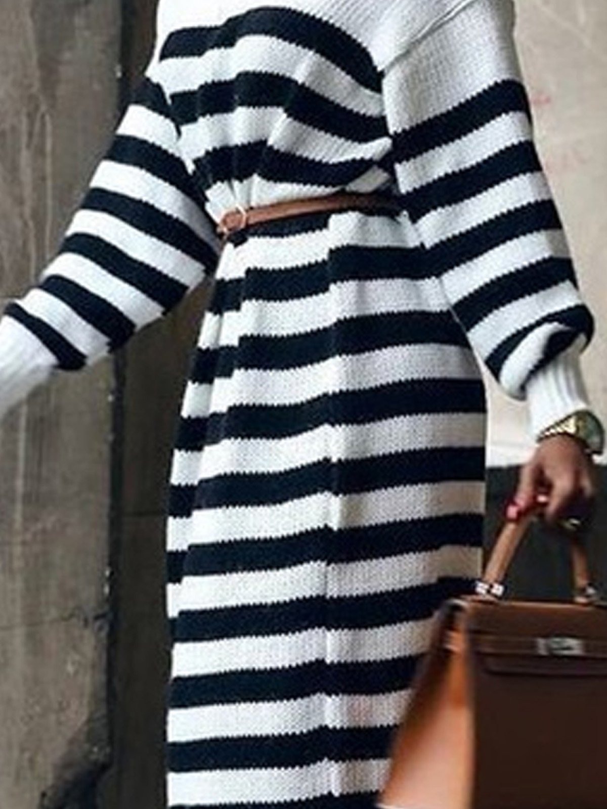 Regular Sleeve Striped Loose Urban Sweater Dress