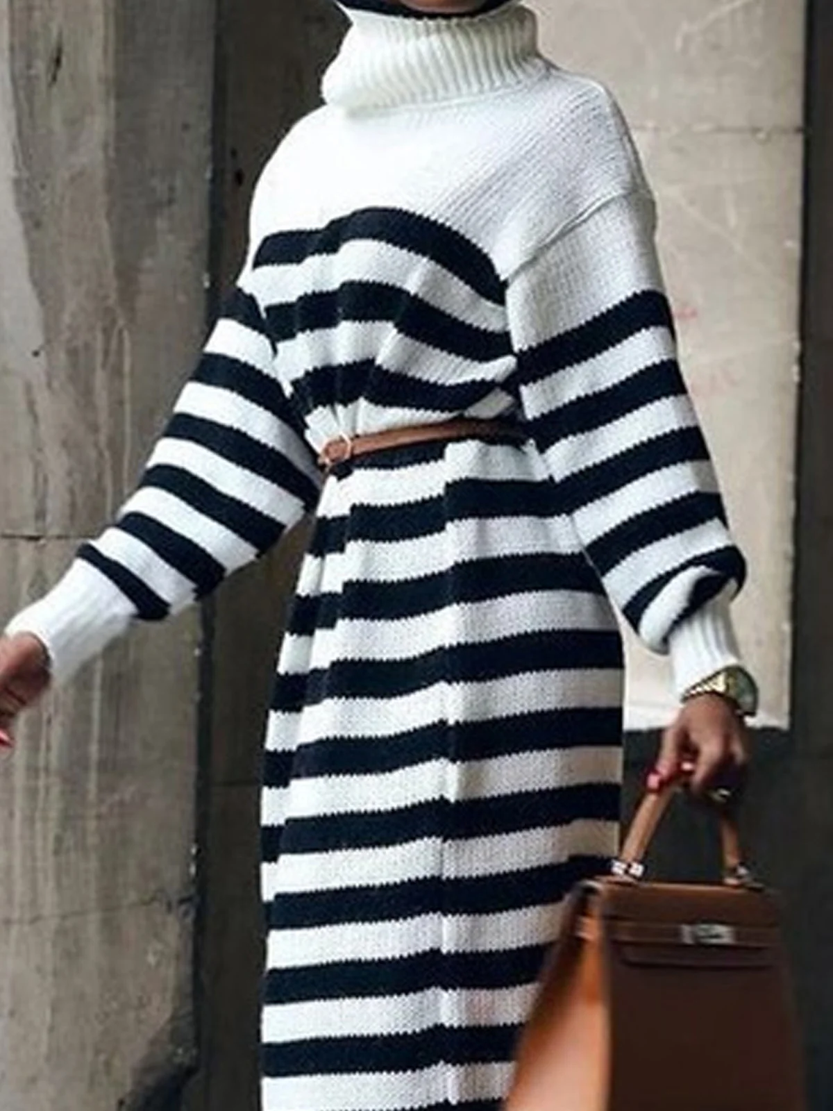 Regular Sleeve Striped Loose Urban Sweater Dress