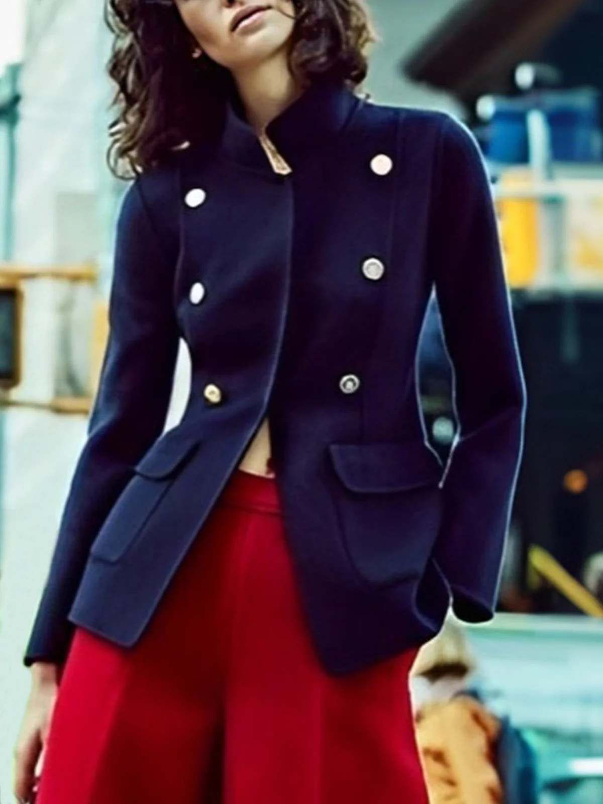 Buttoned Long Sleeve Plain Urban Jacket