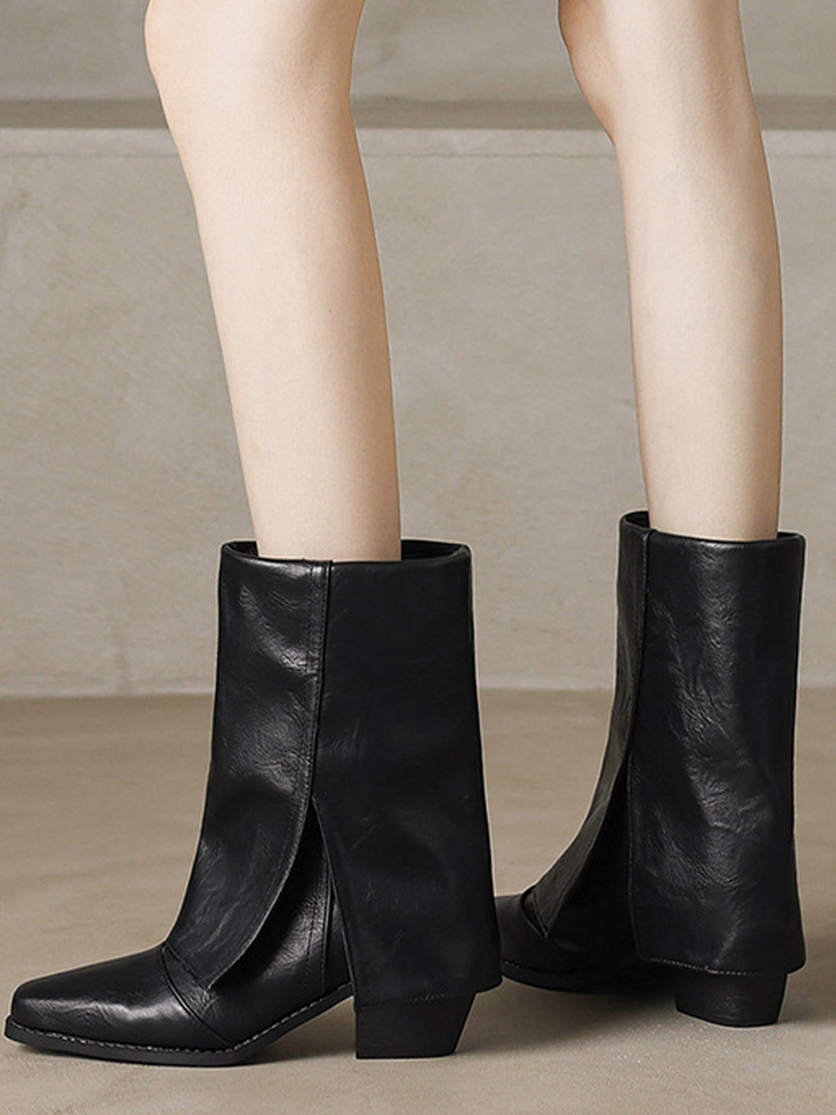 Autumn Pu Chunky Heel Plain Boots