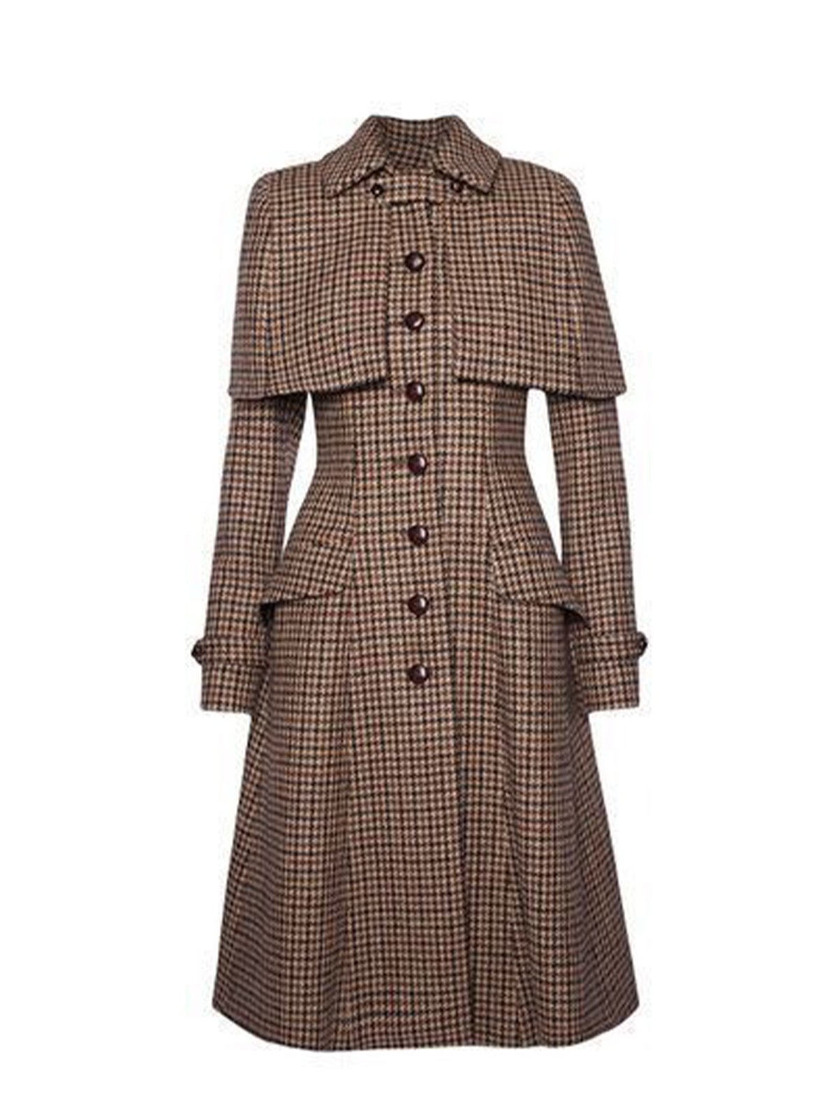 Plaid  Regular Fit Urban Long Sleeve Buttoned Coat