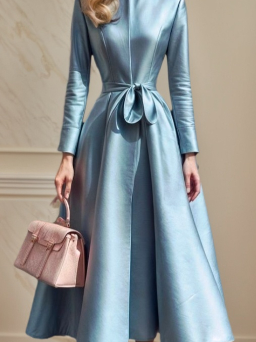 Plain Elegant Regular Fit Dress With Belt