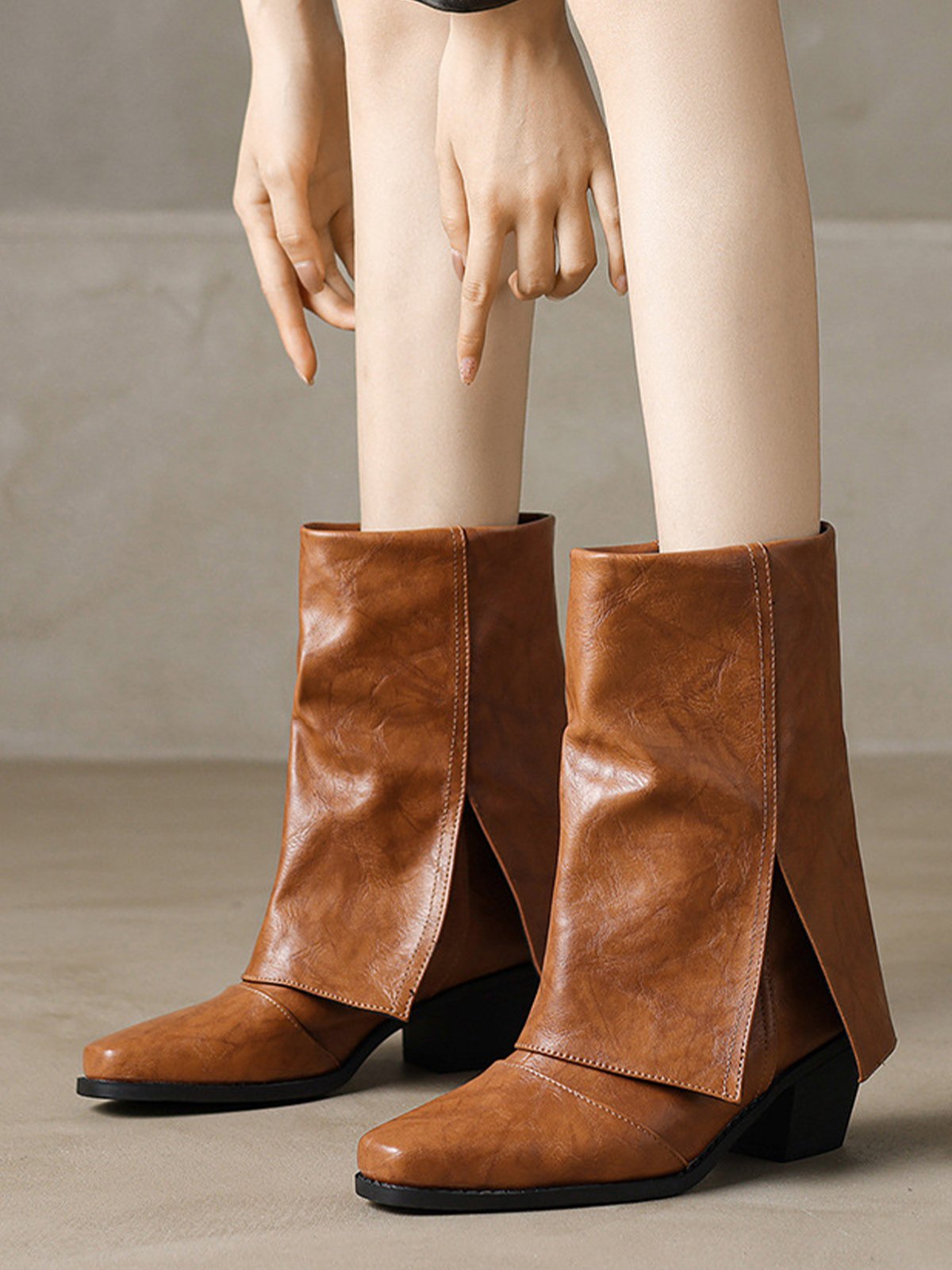 Autumn Pu Chunky Heel Plain Boots