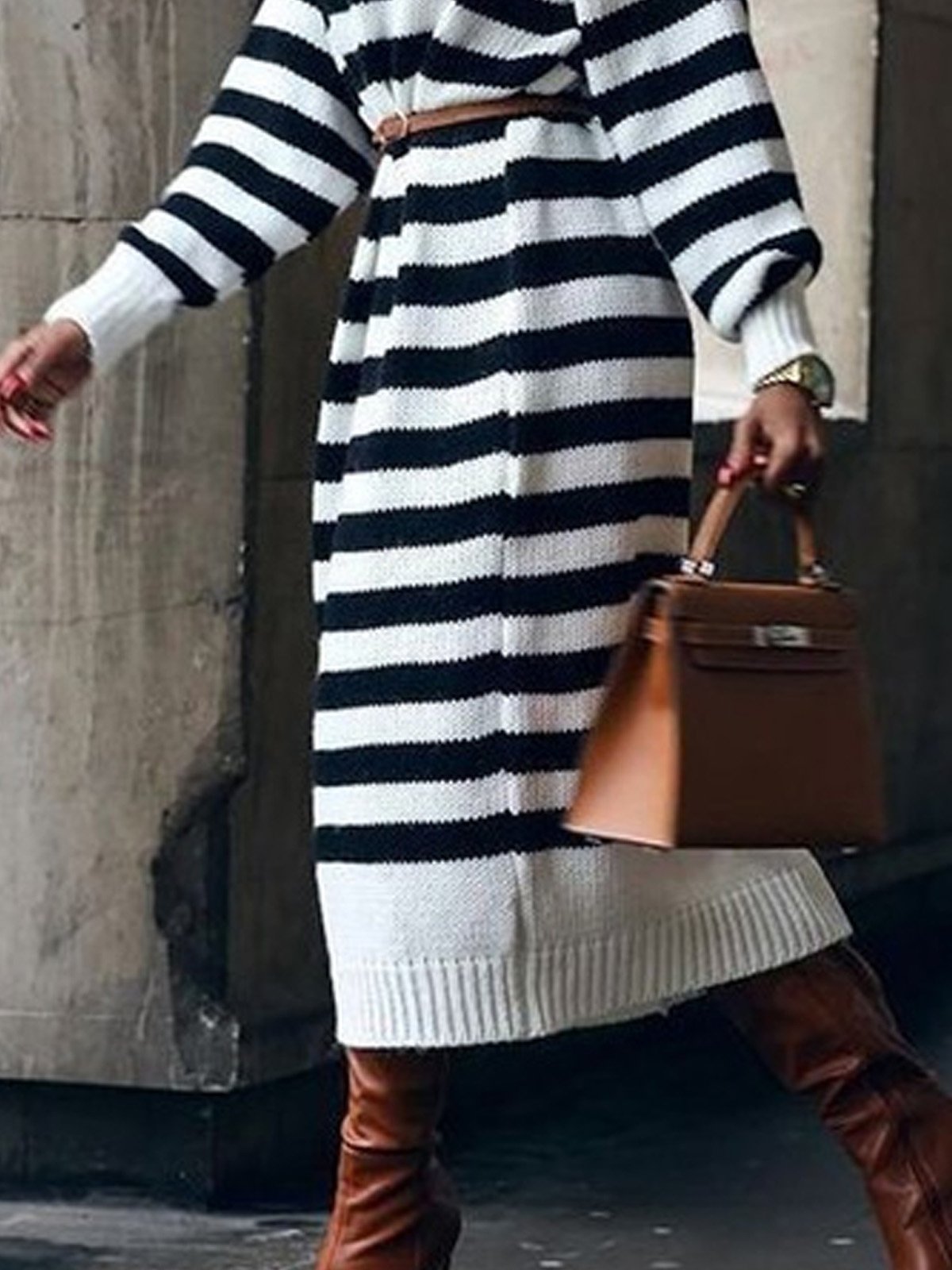 Regular Sleeve Striped Loose Urban Sweater Dress