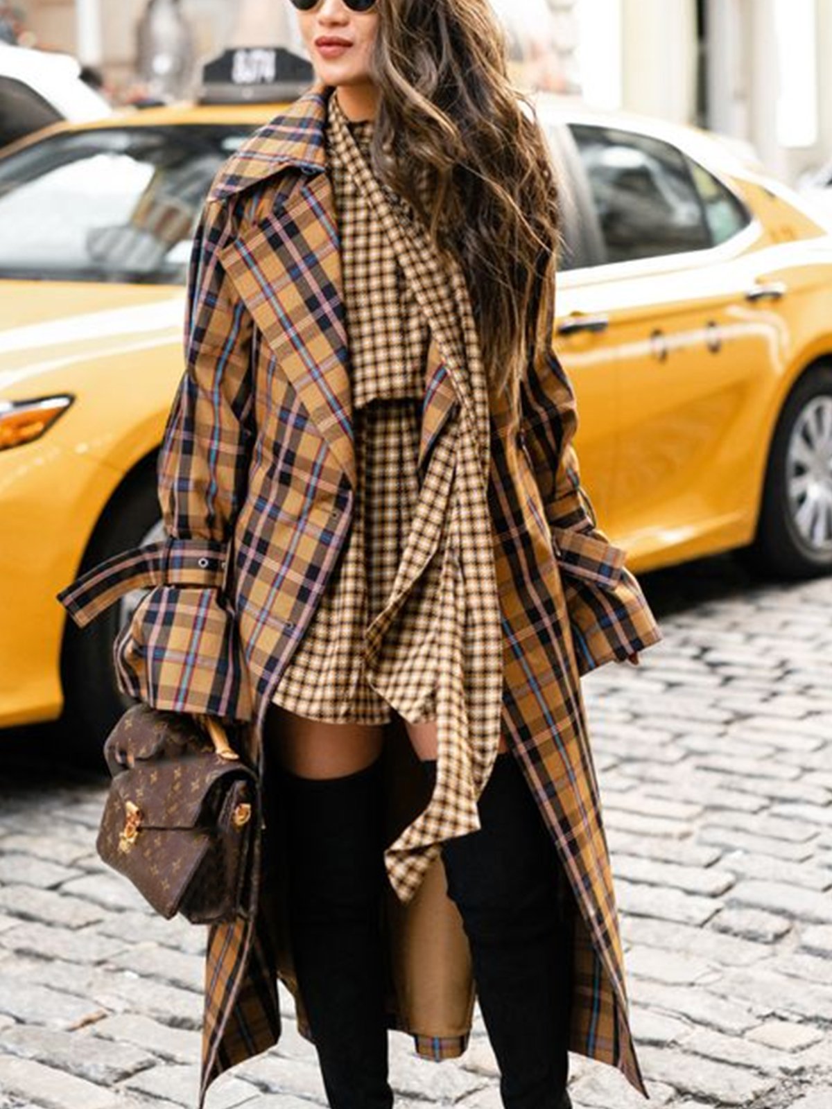 Casual Loose Plaid Others Trench Coat