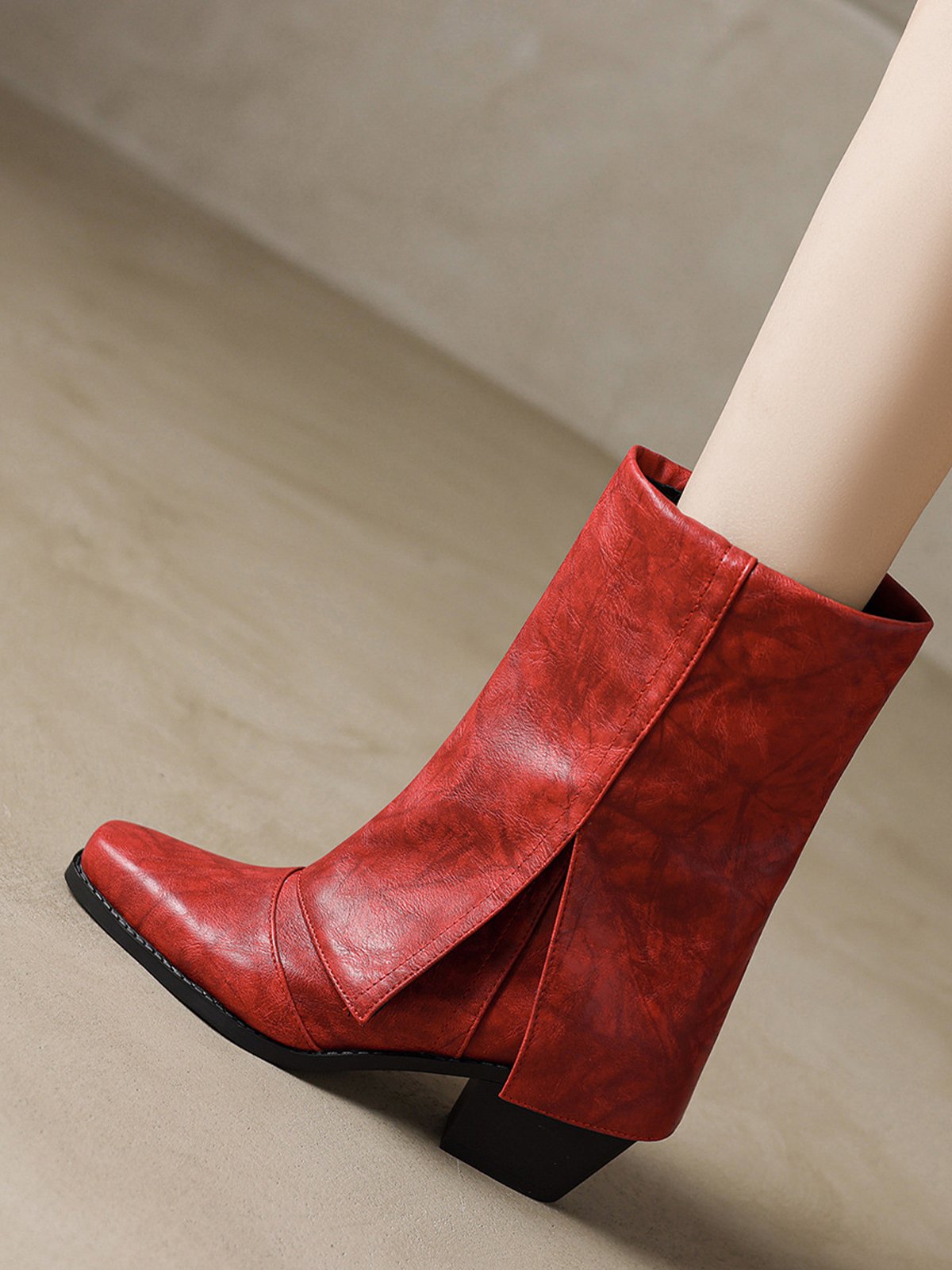 Autumn Pu Chunky Heel Plain Boots