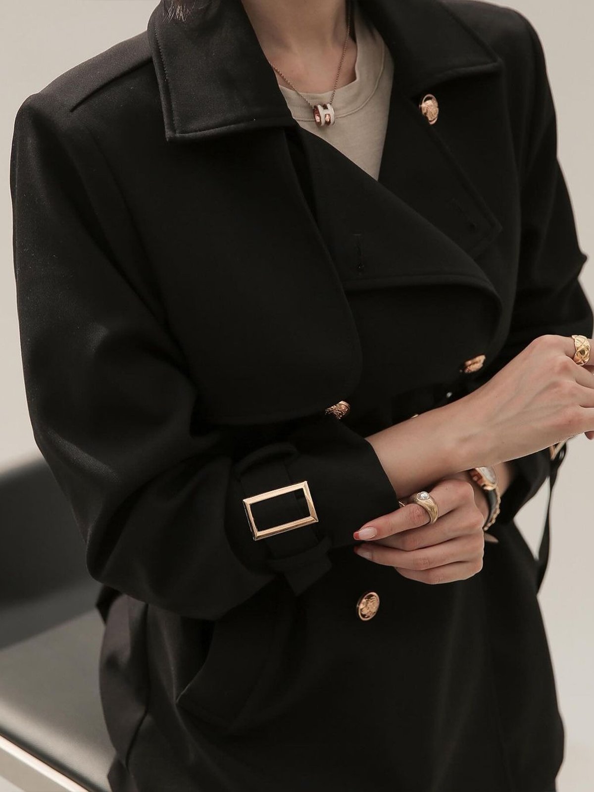 Urban Plain Lapel Collar Trench Coat With Belt