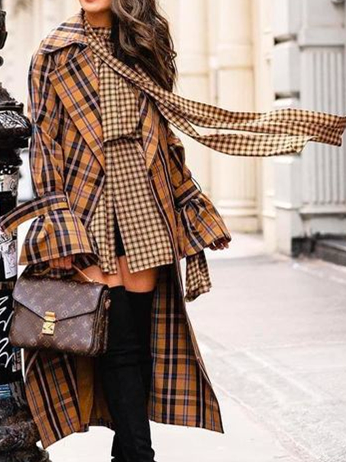 Casual Loose Plaid Others Trench Coat