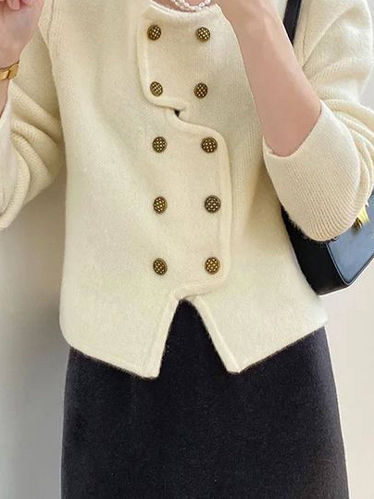 Elegant Plain Regular Sleeve Sweater Cardigan