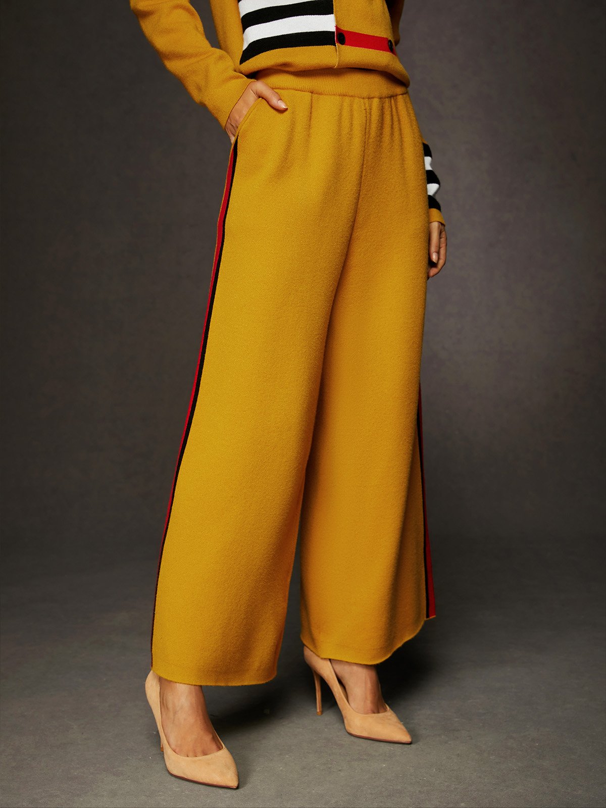 Color Block Casual High Elasticity Long Knit Pants