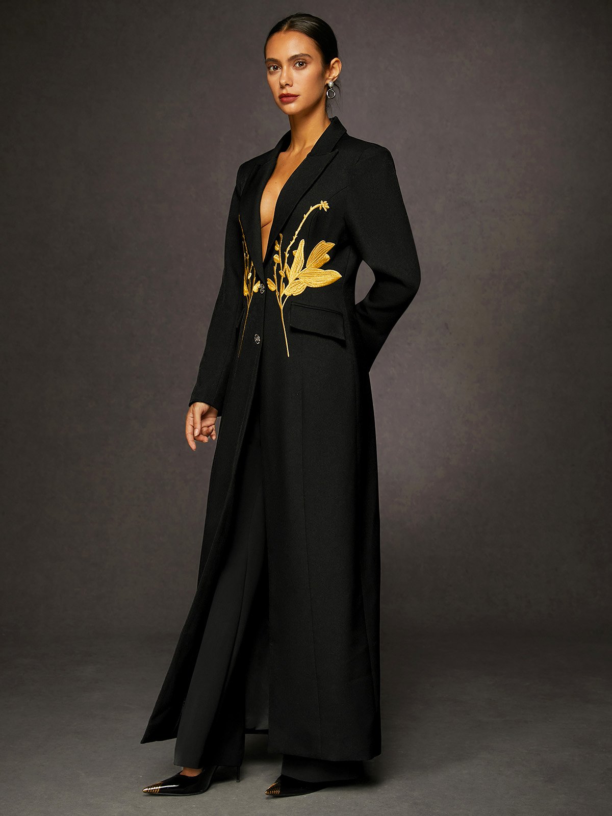 Urban Floral Lapel Collar Long Blazer