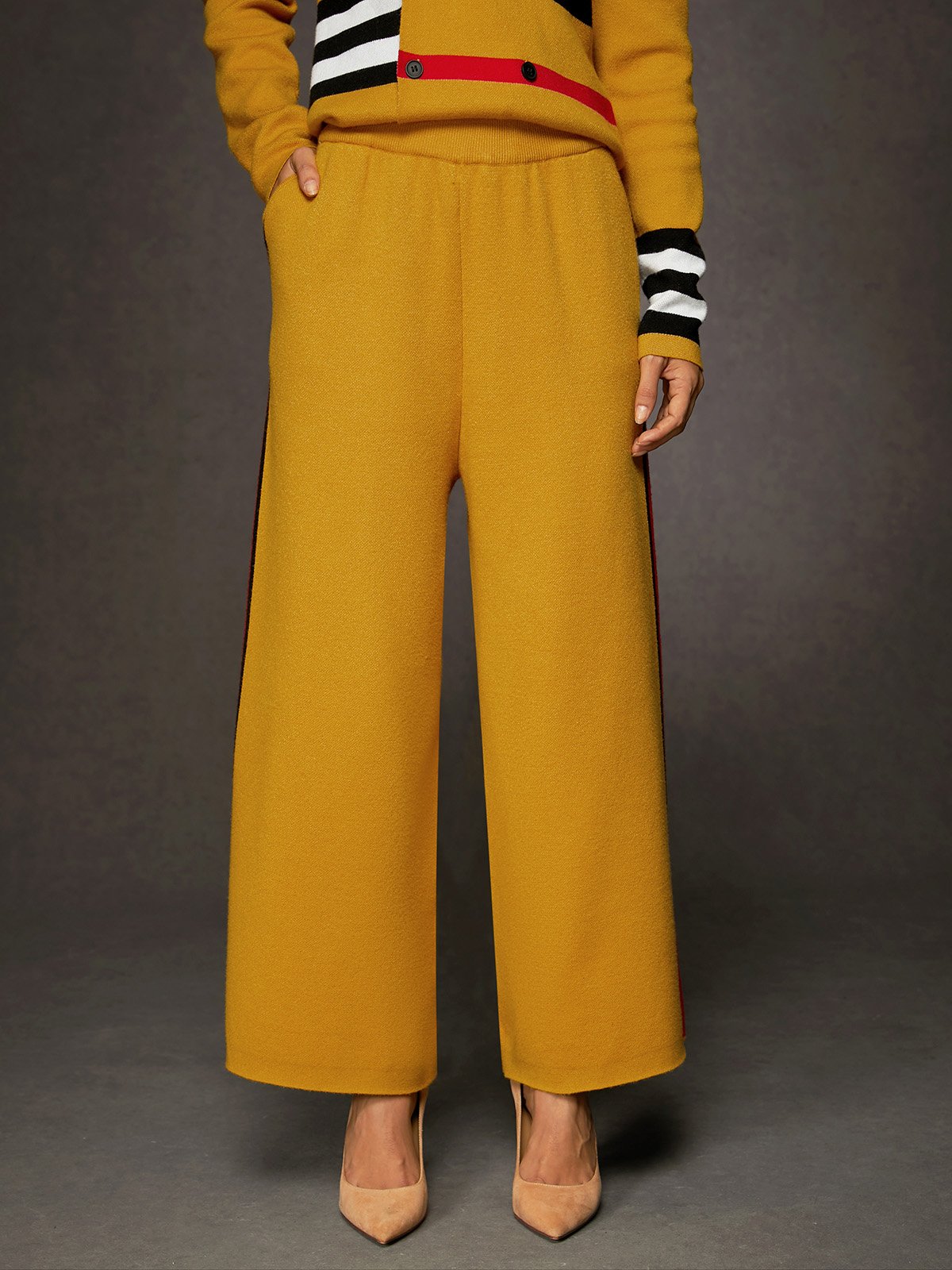 Color Block Casual High Elasticity Long Knit Pants