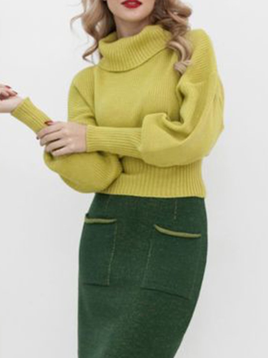 Regular Size Casual Balloon Sleeve Sweater