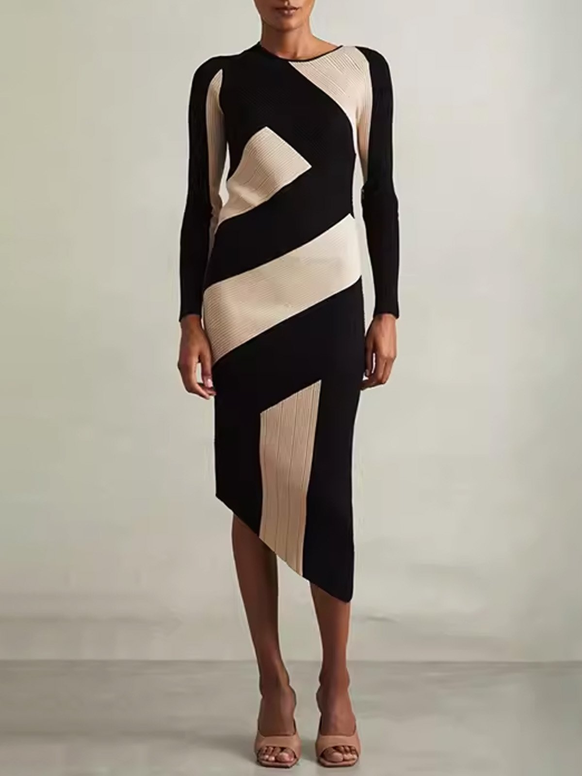 Geometric Regular Fit Urban Regular Sleeve Sweater Dress