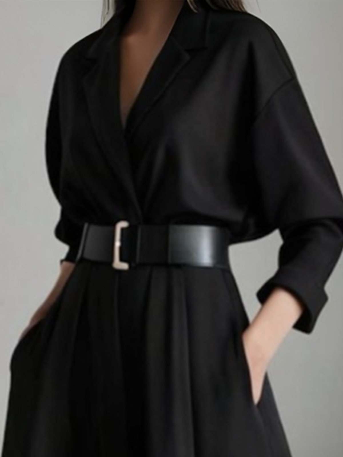 Lapel Collar Urban Raglan Sleeve Loose Midi Dress With No Belt