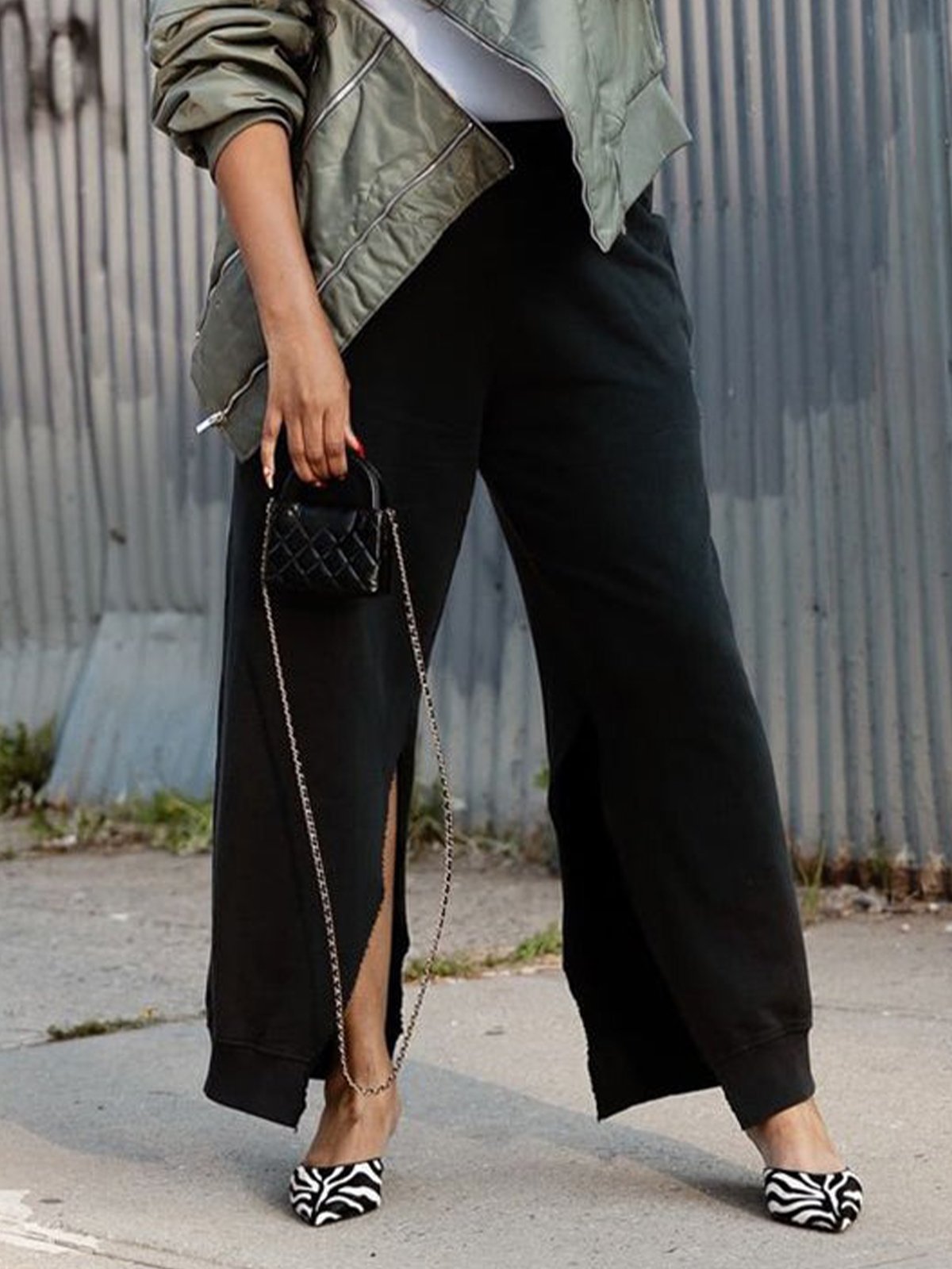 Side-Slit Casual Regular Fit Pants